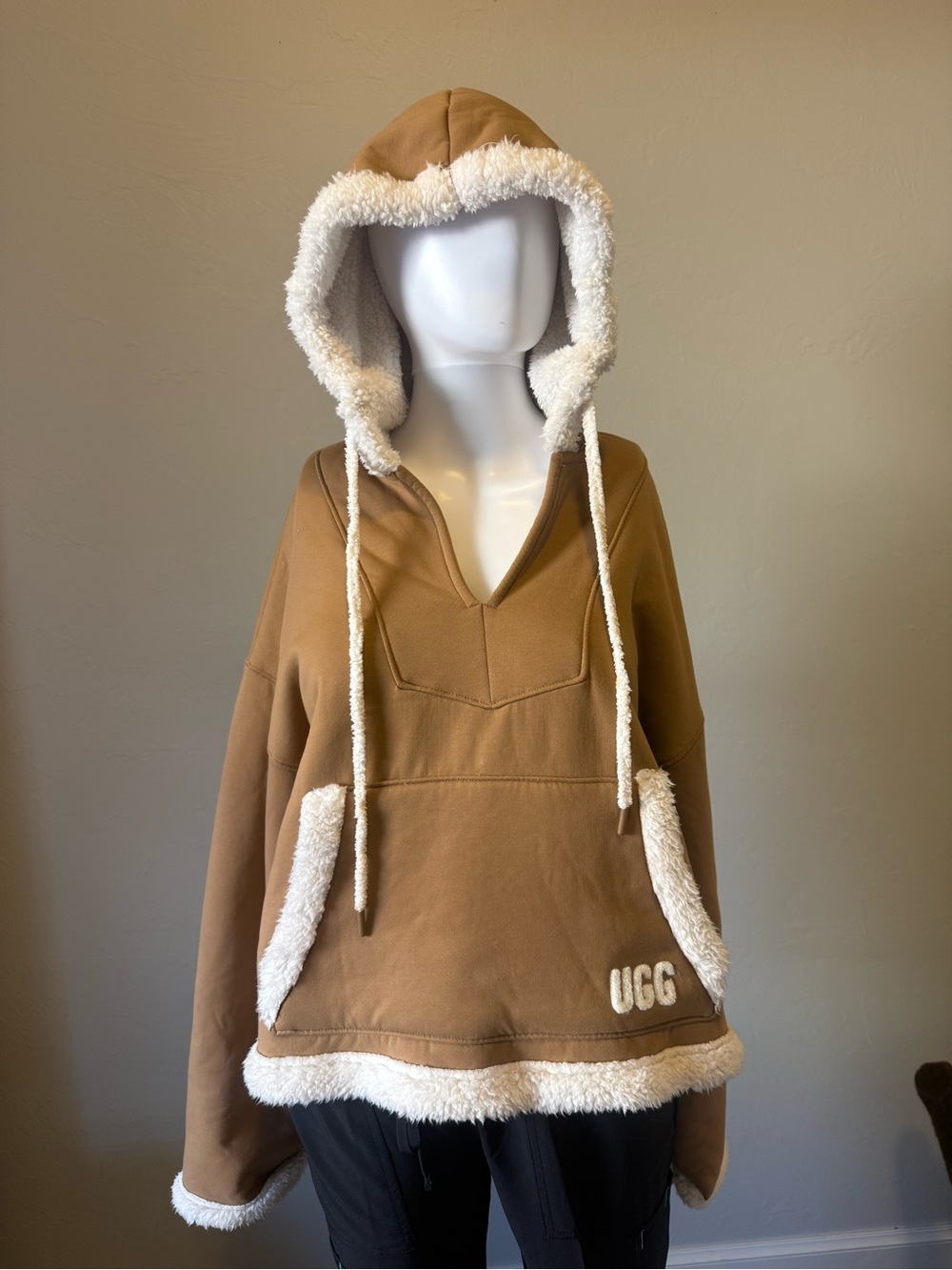 UGG Camel Hooded Pullover with Ivory Sherpa Trim